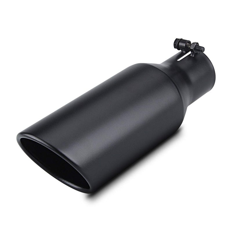 LCGP 2.5 Inch Inlet Exhaust Tip 2.5" x 4" x 12" Black Exhaust Tailpipe With Blot-On Design, Universal for Car - Image 1